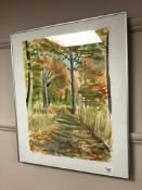 Continental school : Path through woodland, watercolour,