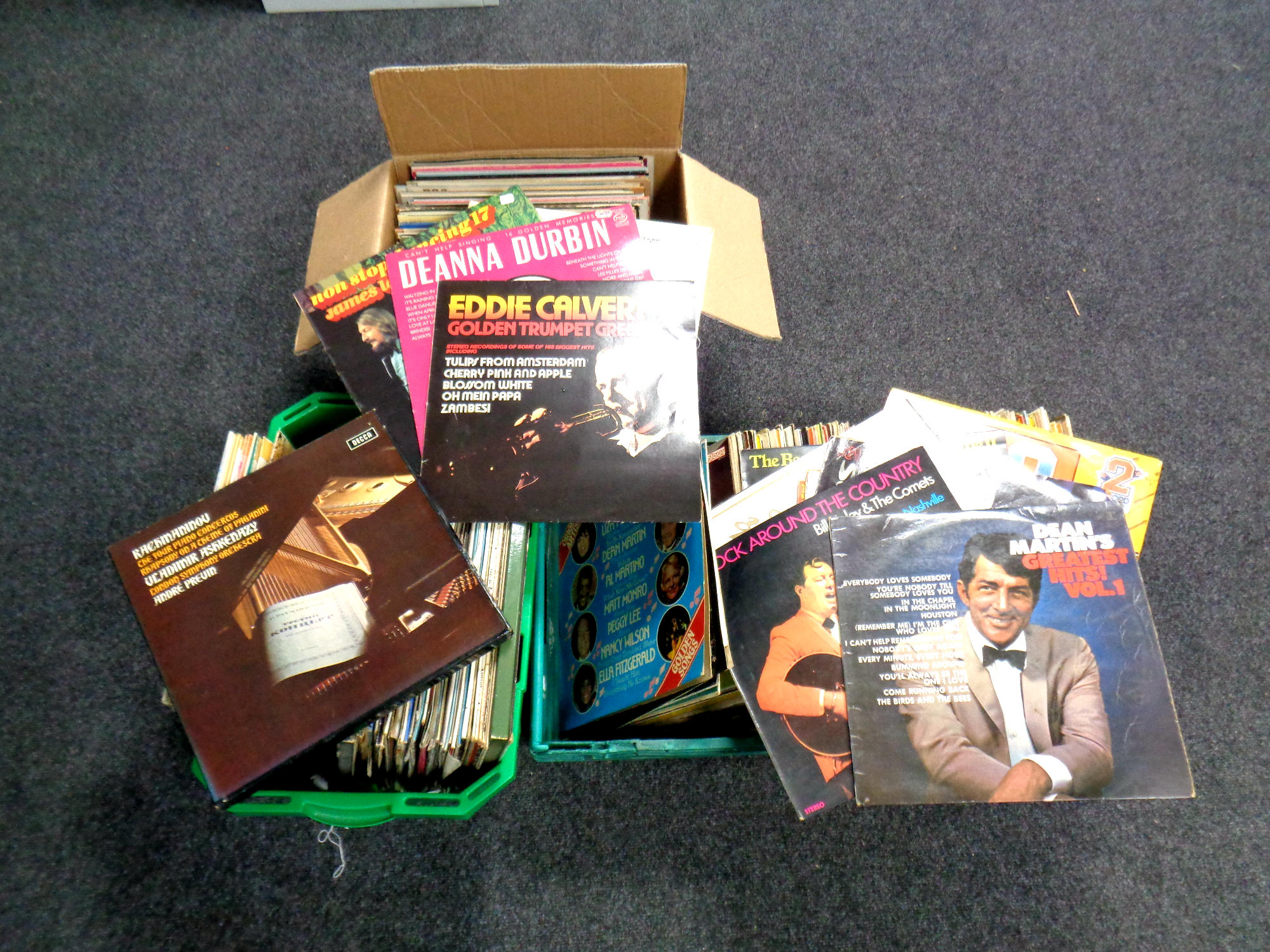 Two crates containing vinyl LP records