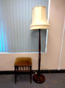 An Edwardian piano stool together with a standard lamp