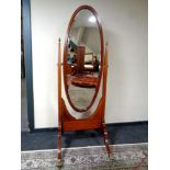 A good quality late 19th century inlaid mahogany cheval mirror, width 68 cm,
