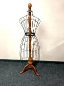 A late nineteenth century style mannequin with metal frame on stand, height 153 cm.