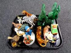 A tray of ornaments and china, animal figures,