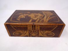 An early 20th century pokerwork jewellery box