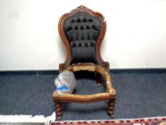 A Victorian nursing chair with button back (for re-upholstery),