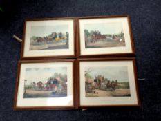 Four hand coloured prints depicting horse and carriages after J W Shayer