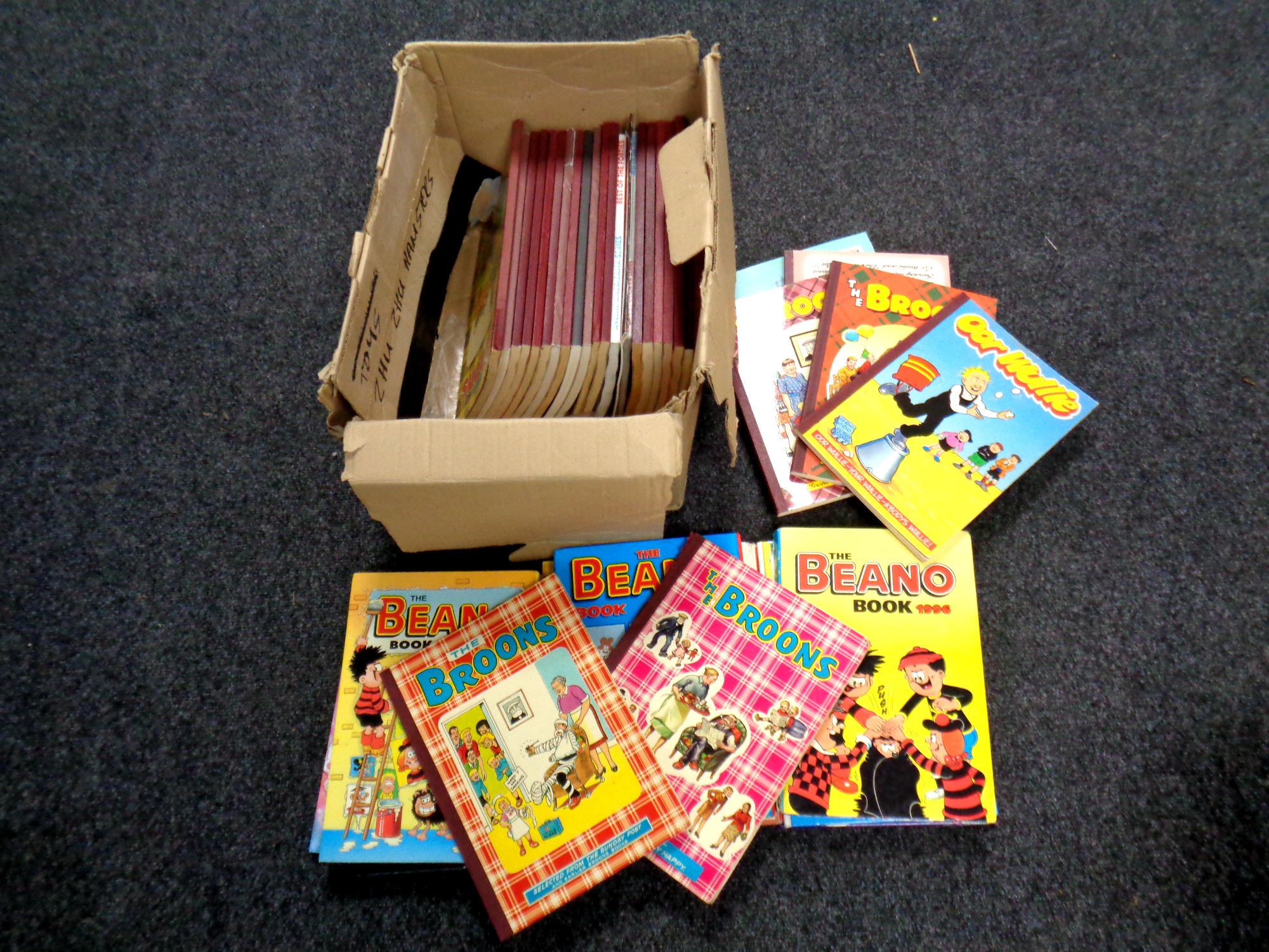 A box of Broon's annuals,
