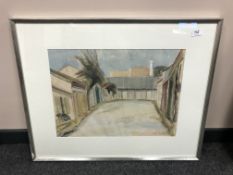 Continental school : Buildings by a courtyard, watercolour,