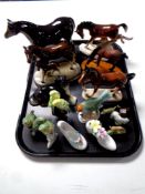 A tray of animal ornaments including horses, foals,