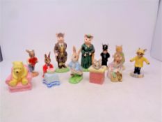 Eleven figures by Royal Doulton and Beswick to include Beatrix Potter figures, The Lady Pig,