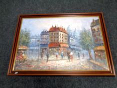 A 20th century oil on canvas depicting a Parisian street scene,