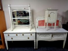 Five pieces of painted antique furniture to include mirrored dressing table,