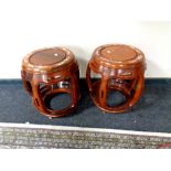 A pair of good quality Chinese hardwood occasional tables with inlaid mother of pearl tops,