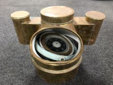 A ship's compass in brass binnacle CONDITION REPORT: Front of binnacle missing glass.