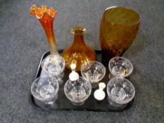 A tray of coloured glass vases,