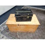 A Victorian pine box, width 90 cm,