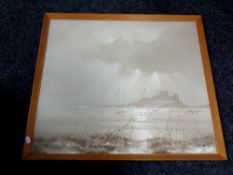 20th century school : Oil painting on board depicting Bamburgh,