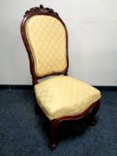 A Victorian upholstered walnut framed salon chair,