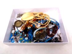 A quantity of costume jewellery, watch case,