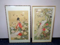 Two large Japanese colour prints in gilt frames