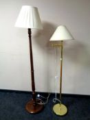 A mahogany standard lamp with shade,