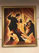 20th century school : Dancing figures, oil on board,