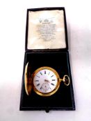 A gold plated full hunter pocket watch by J W Benson,