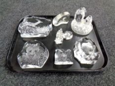 A collection of glass paperweights and ornaments,