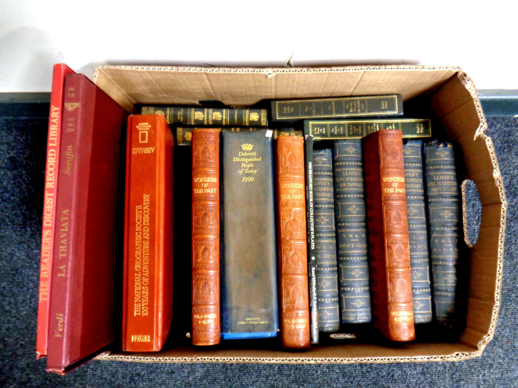 A box containing 20th century and later volumes to include Lloyd's Encyclopedia,