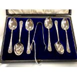 A set of six silver teaspoons and sugar tongs, Sheffield 1896, 86.1g.