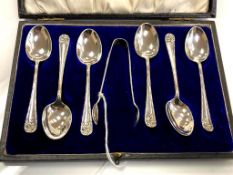 A set of six silver teaspoons and sugar tongs, Sheffield 1896, 86.1g.