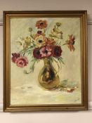Continental school : Still life with flowers in a jug, oil on board,