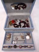 A jewellery box containing costume jewellery, silver jewellery,