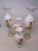Four Italian milk glass vases