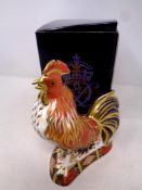 A Royal Crown Derby paperweight, Imari Cockerel with gold stopper,