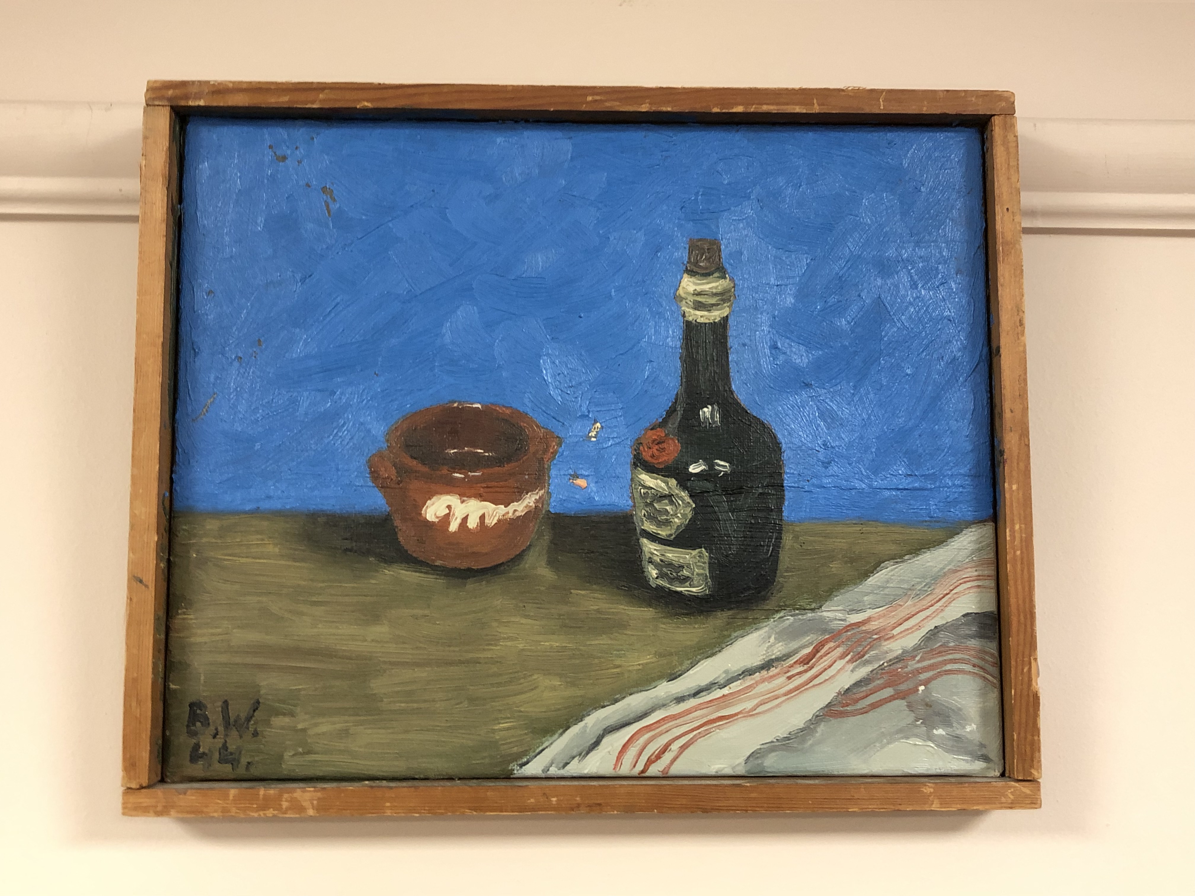 Continental school : Still life with a bottle of wine, oil on canvas,