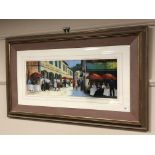 Anthony Orme : Figures by a cafe in a street, pastel drawing,