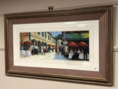 Anthony Orme : Figures by a cafe in a street, pastel drawing,