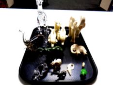 A tray containing assorted glass, plastic,