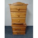 A pine three drawer bedside chest together with a two drawer bedside chest