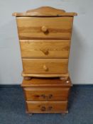 A pine three drawer bedside chest together with a two drawer bedside chest