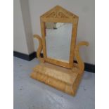 A satinwood Art Deco dressing table mirror fitted a drawer