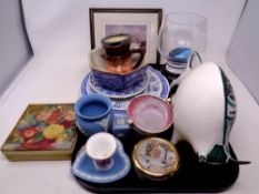 A tray containing assorted ceramics to include boxed Carltonware dish, character jug,