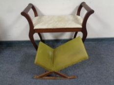 A gout stool together with a dressing table stool on shaped legs