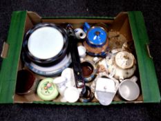 A box containing a quantity of assorted ceramics to include Denby dinnerware, Maling sugar bowl,