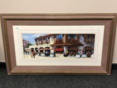 Anthony Orme : Figures seated at a restaurant terrace, pastel drawing,