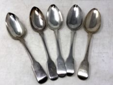 Five nineteenth century silver serving spoons, London 1819, 1810, 1826 & 1818, 328.8g.