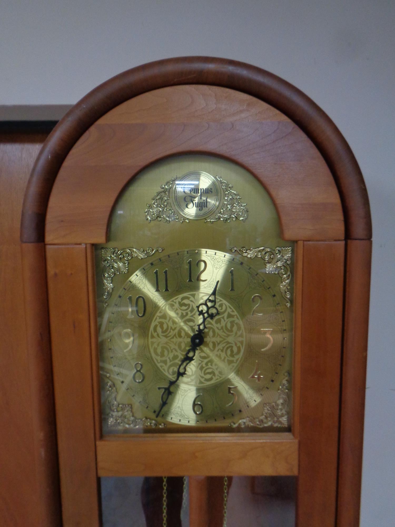 A pine cased Tempus Fugit regulator clock with brass dial - Image 2 of 2