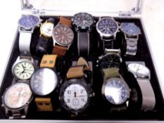 A display box containing thirteen assorted gent's wristwatches to include Loris, Yazole,