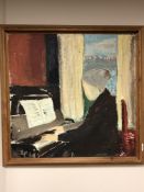 Continental school : Lady playing piano, oil on canvas,