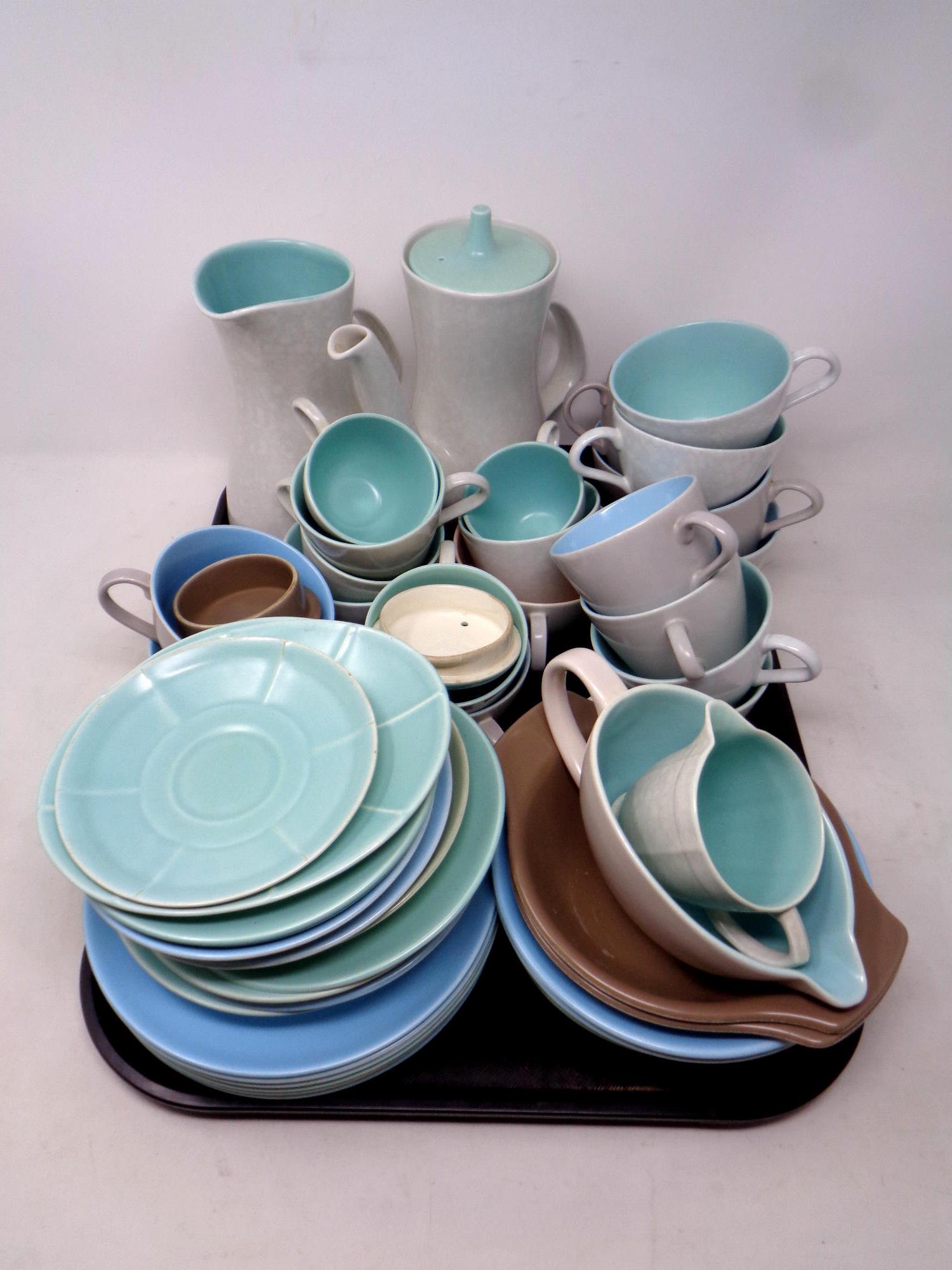 A tray containing a quantity of 20th century Poole teaware